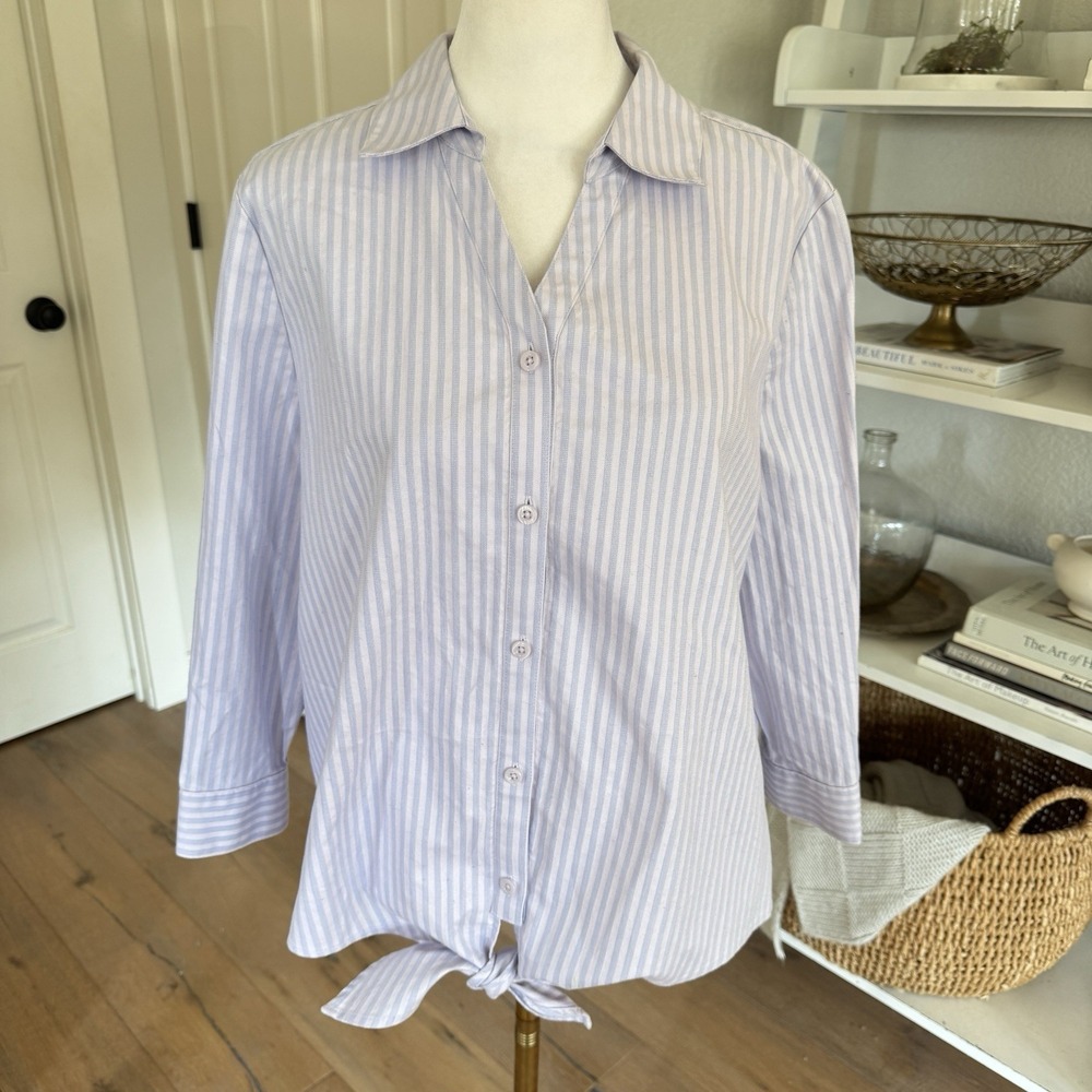 Chico's Womens Sz M 1 Pastel Striped Tie Front Button Down Shirt Casual Beachy